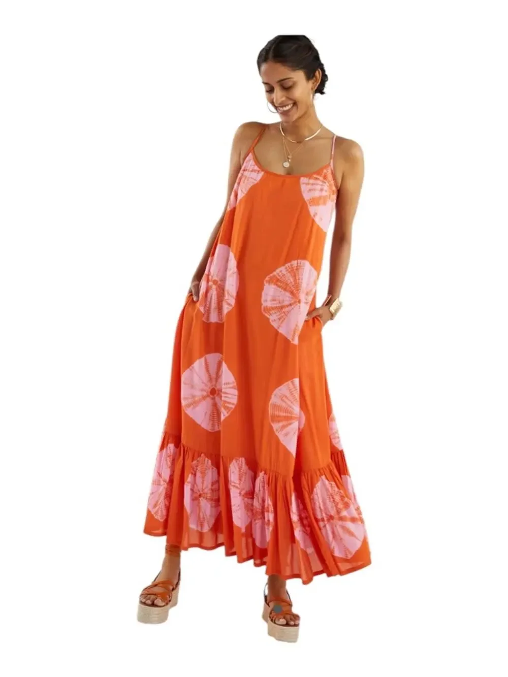 Anthropologie Norblack Norwhite Women's Orange Pink Flowy Tie Dye Maxi Dress S - Picture 1 of 10